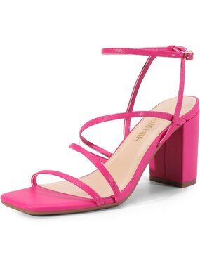 DREAM PAIRS Women's Pink High Heels Chunky Block Strappy Square Open Toe Ankle